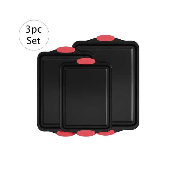 Hastings Home 3-pc Baking Pans, Nonstick Sheet, Silicone Handles, 17.75"x12", 15.75"x10" Jelly Roll, 13.5"x9" Bakeware 635869HNZ - main